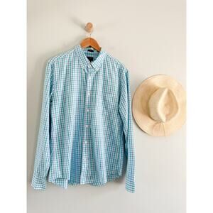 J.CREW Factory | Slim Washed Plaid Shirt Blue Teal Cotton | Sz L